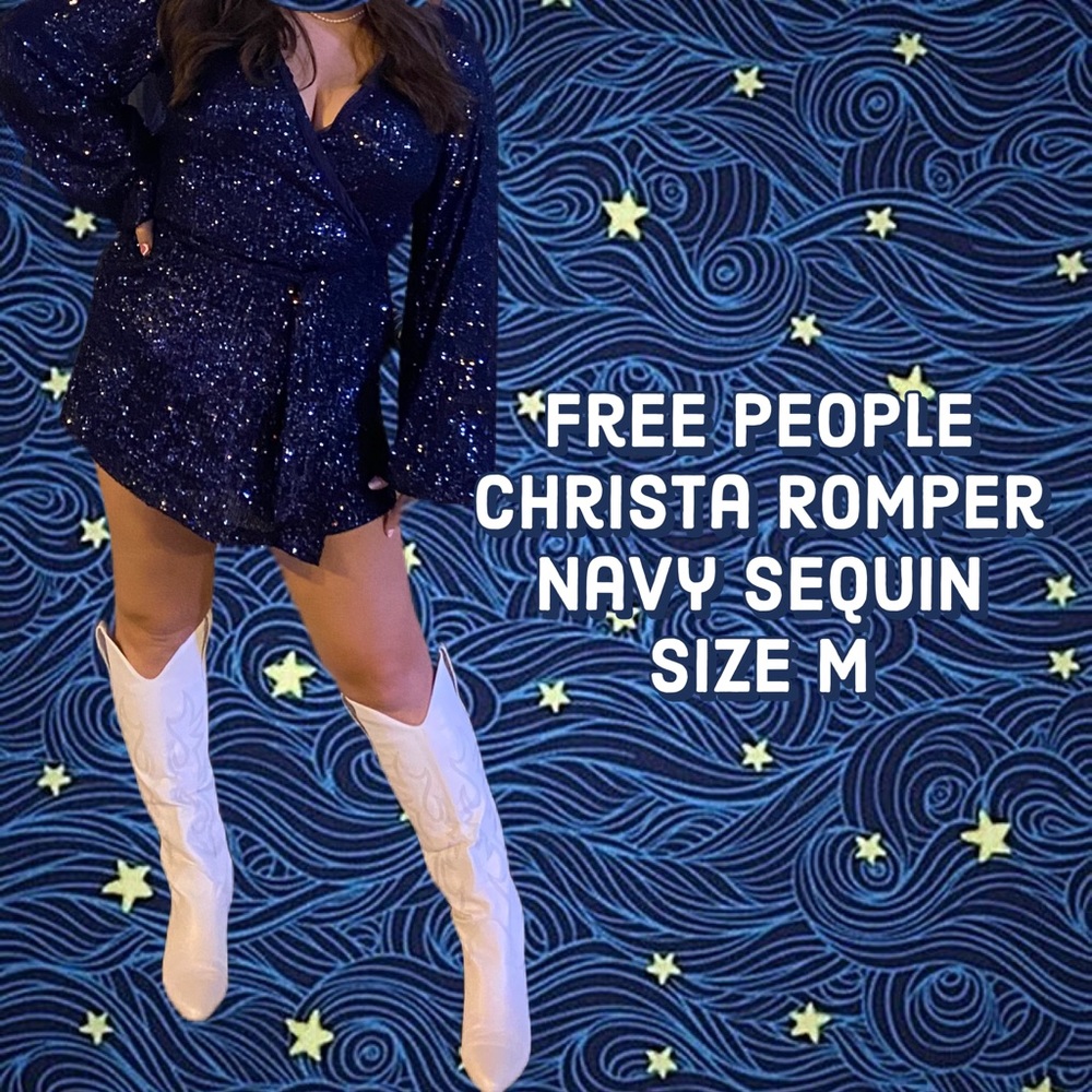 Free People Christa Navy Sequin Romper